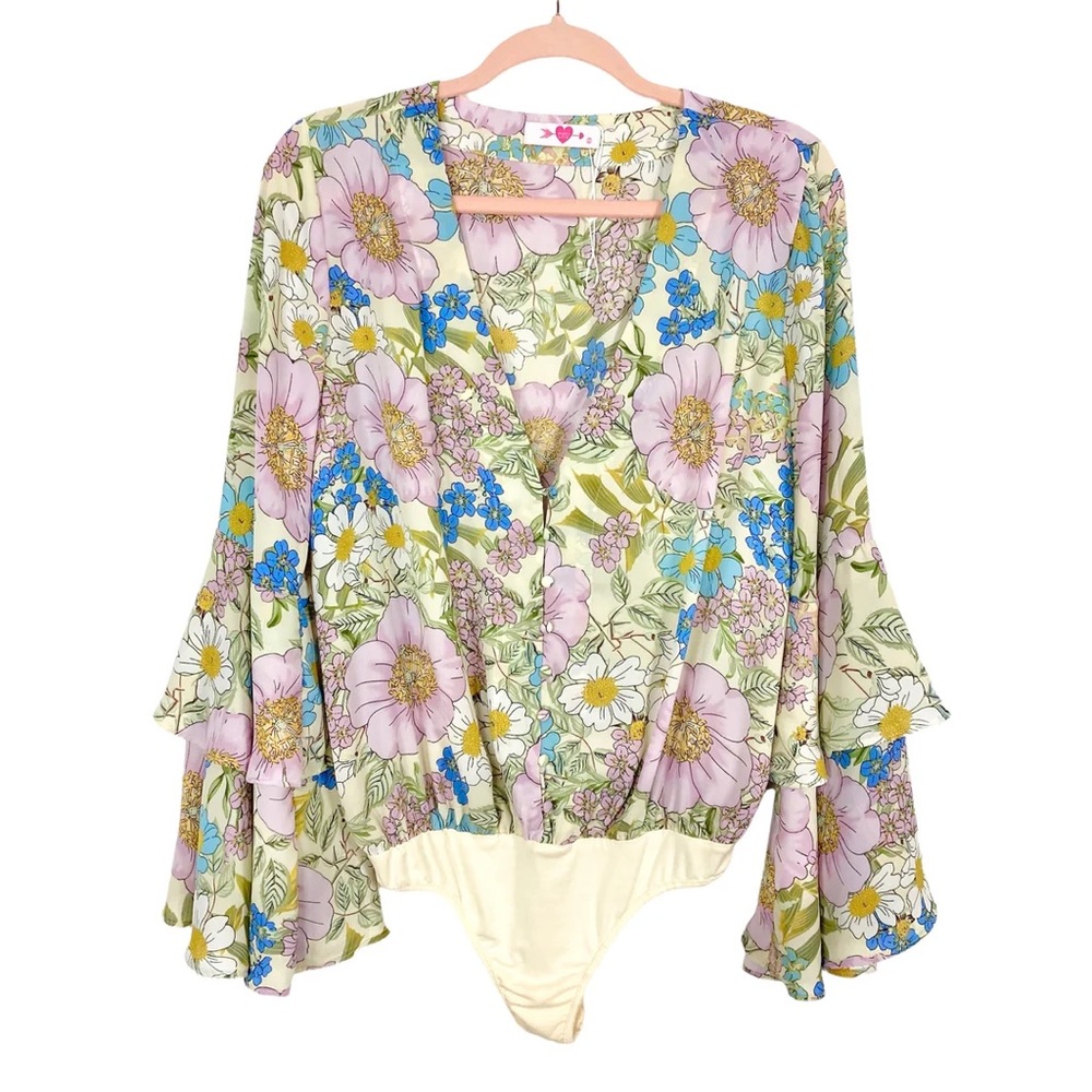 BUDDY LOVE LILAC/BLUE FLORAL CHEYENNE BELL SLEEVE BODYSUIT - M